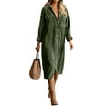 thumbnail image 6 of Fgvctg Corduroy Dress Womens Button Down Long Sleeve Shirt Dresses a Line Vintage Tunic Work Dress Winter Lightweight Lapel Midi Dress with Pockets Army Green M, 6 of 7