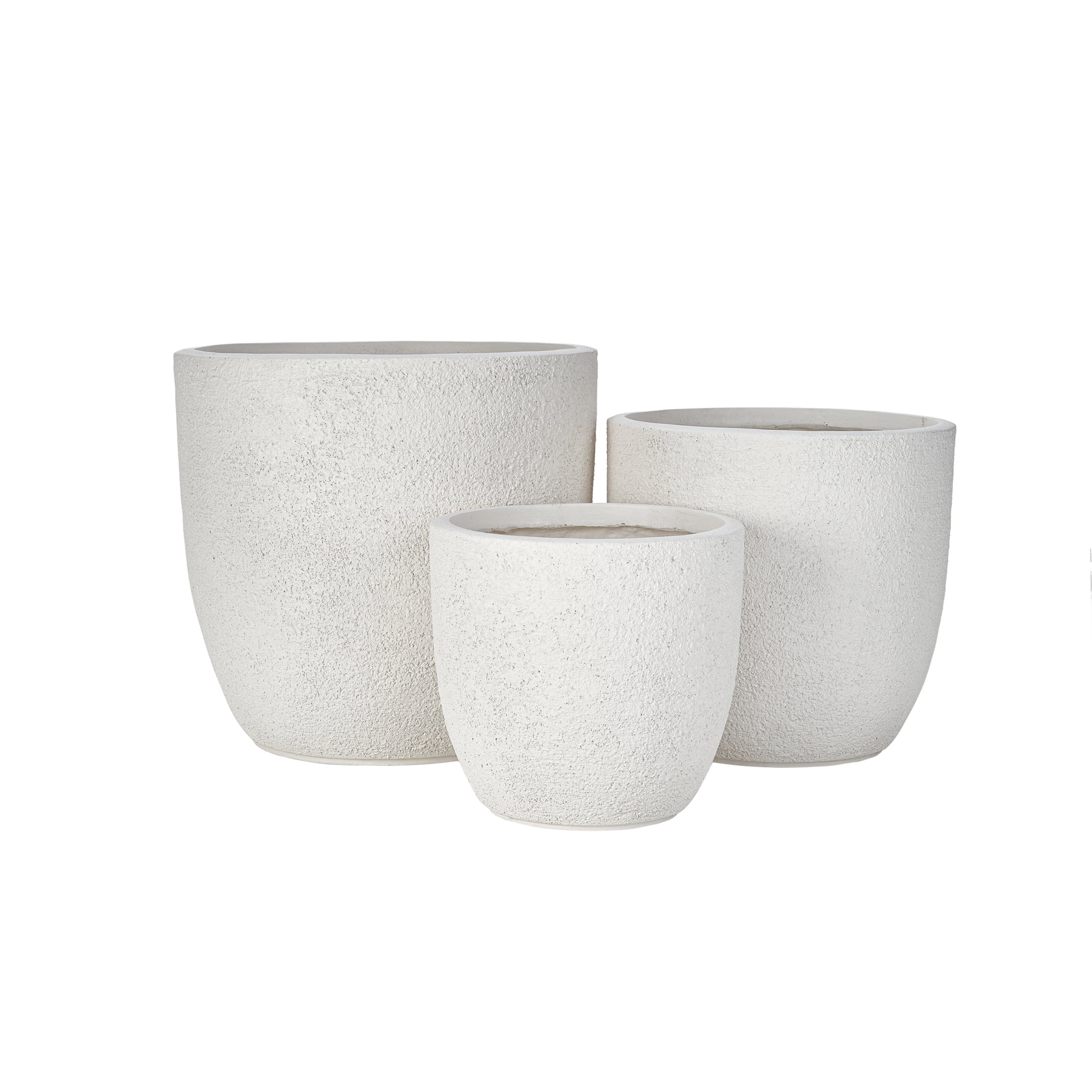 Harper & Bright Designs Outdoor Concrete Planter Set of 3, Patio Flower Pots Stone-Look Textured with Drainage Holes and Rubber Plug for Garden Poolside, White