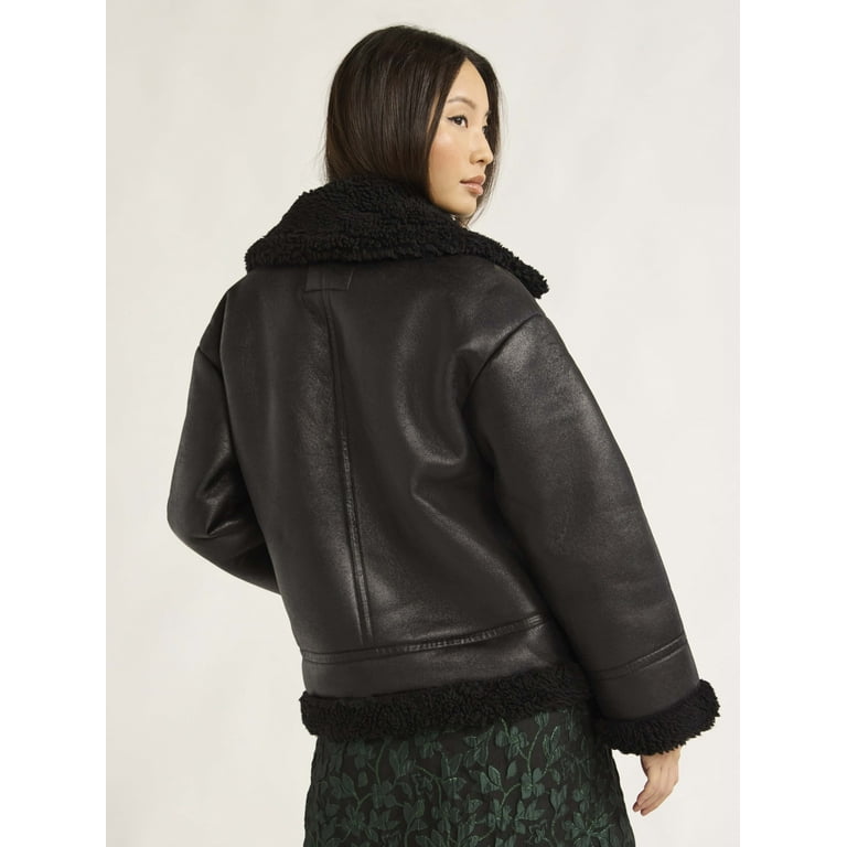Plus size moto jacket with fur discount