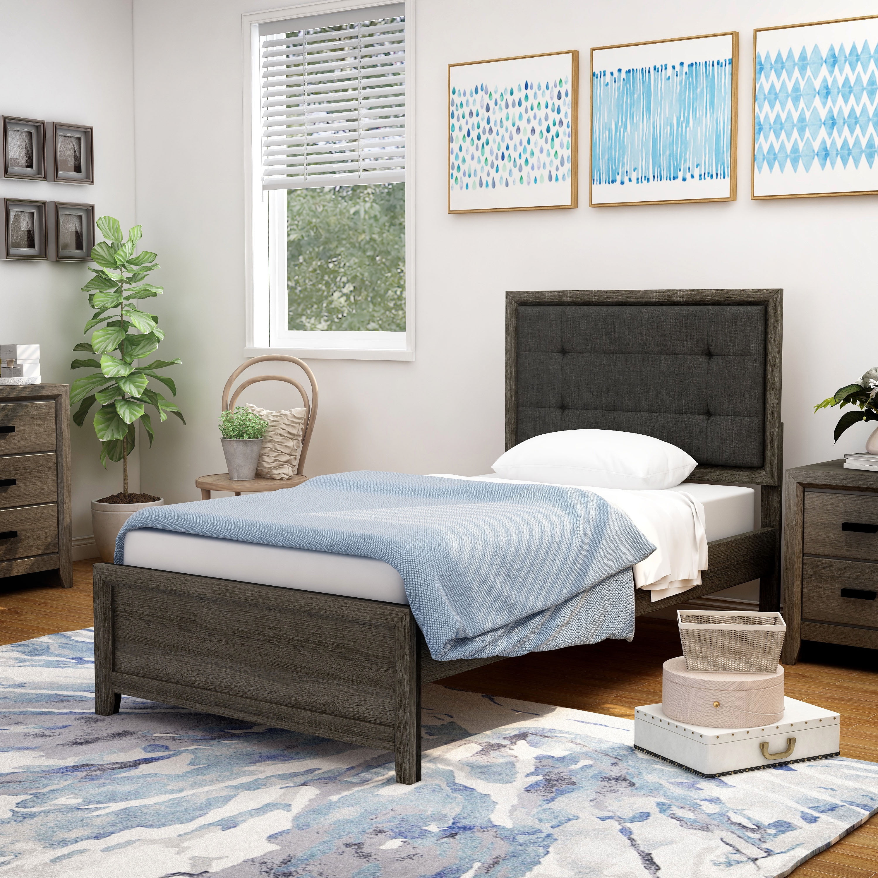 Furniture of America Jaq Wood Gray and Charcoal Twin Panel Kids Bed