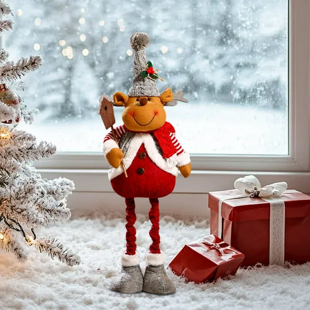 PEONAVET Extendable Reindeer Doll Extendable Reindeer Doll Christmas Decor Stretchable Santa's Deer Toy for Window Display Mantel Tree Decorations Festive Interactive Party Props for Home