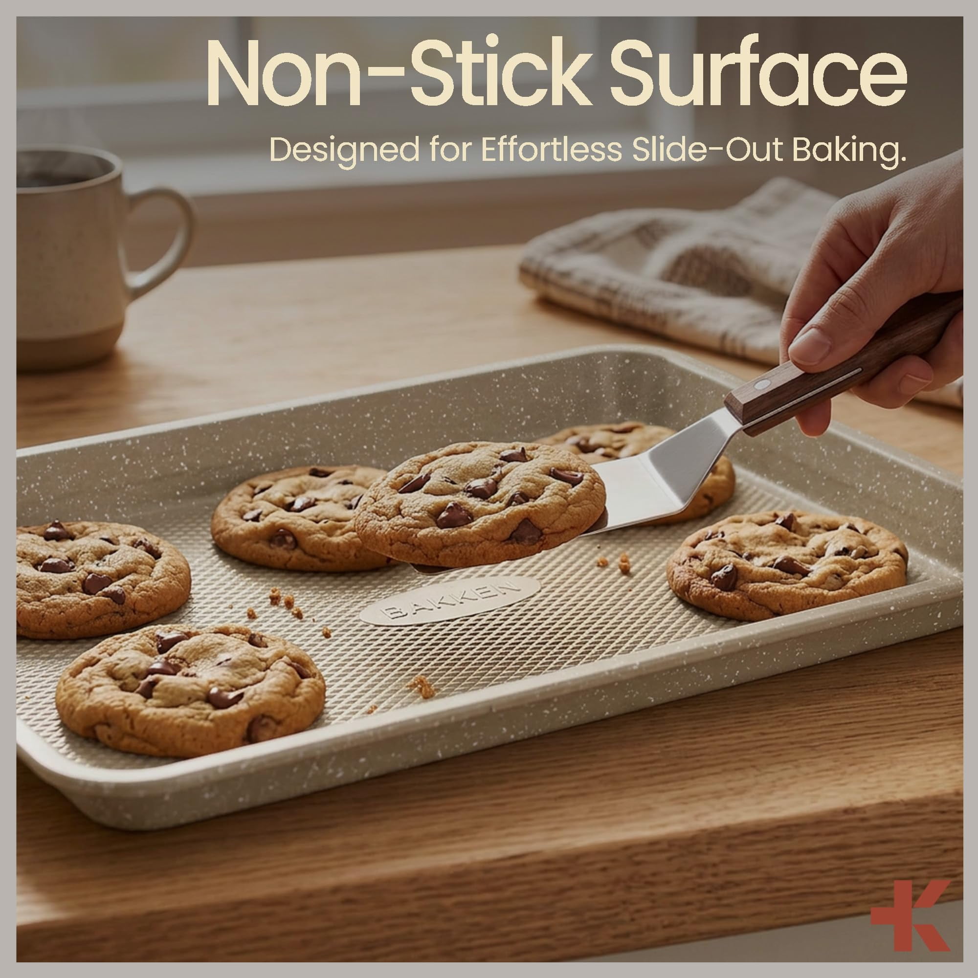 Bakken Baking Pans - Nonstick Coating, 13.58’’ × 9.65’’ Carbon Steel Cookie Sheet, Diamond Texture Bottom, Oven Safe 450°F, White Marble