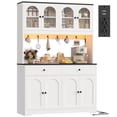 thumbnail image 6 of Homfa 71" Kitchen Pantry with LED Lights and Charging Station, Freestanding Kitchen Cupboard with Storage and Microwave Stand, Floor Cabinet for Dining Living Room, White&Black, 6 of 6