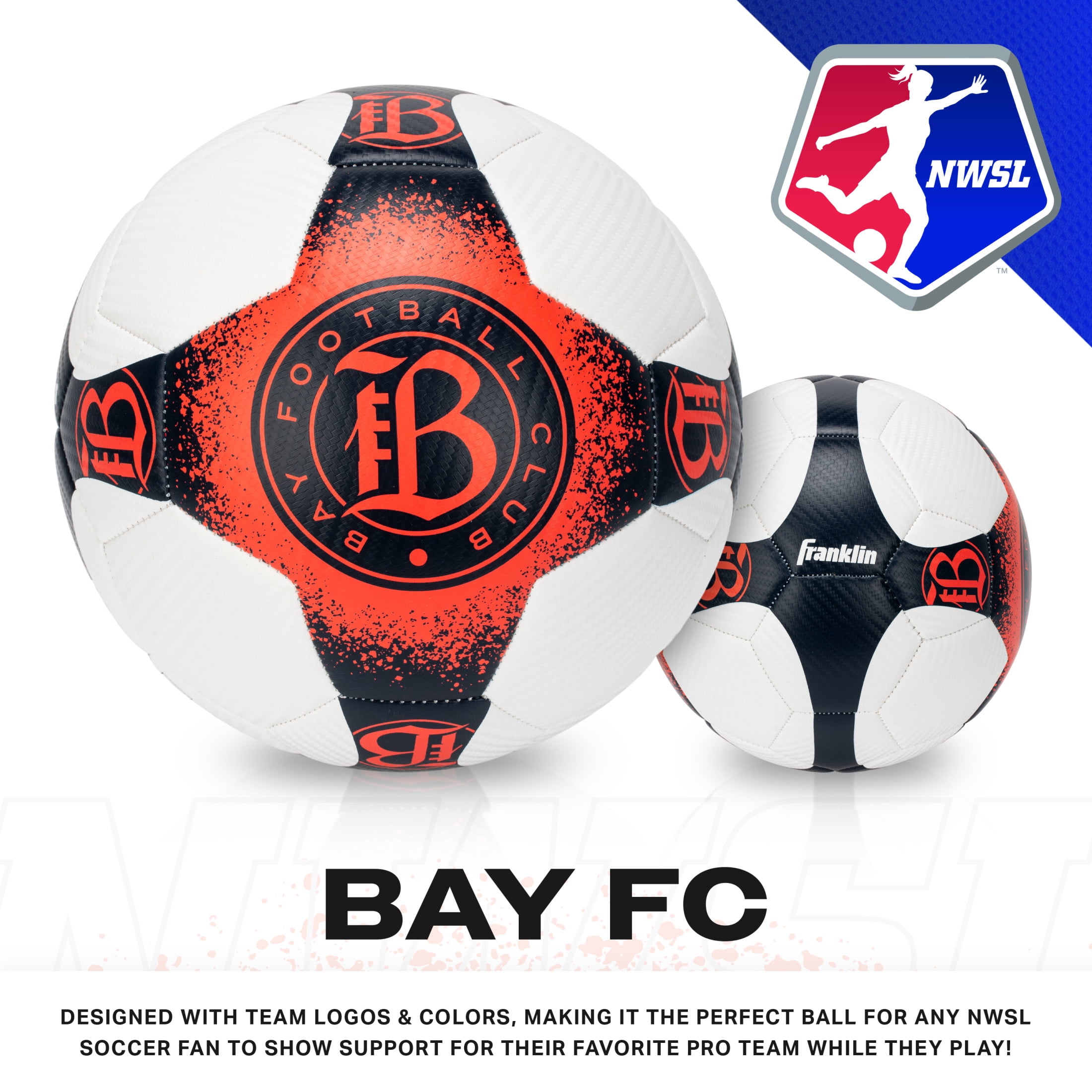Franklin Sports NWSL Bay FC Soccer Ball - Official Size 5 Soccer Ball - Regulation Size + Weight Soccer Ball for Kids + Adults - Boys + Girls Soccer Ball - Air Pump Included