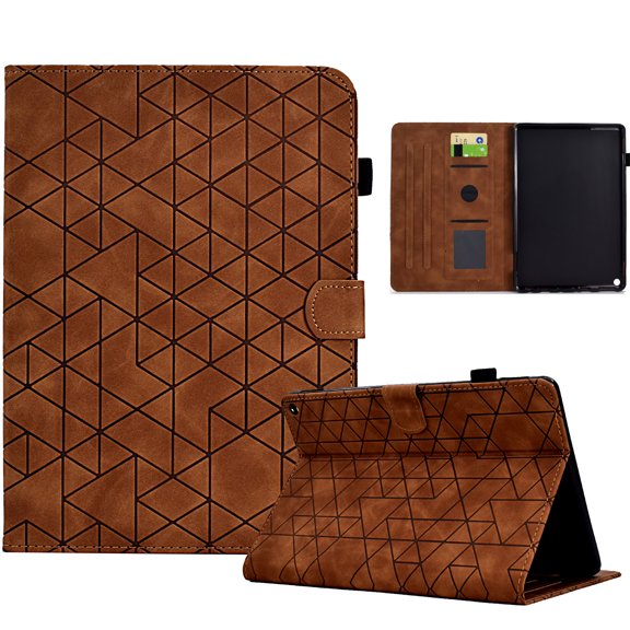 Embossed Folio Flip Smart Case for Amazon Fire HD10 / HD10 Plus 13th Generation 2023, Premium PU Leather Kickstand Card Slots Magnetic Auto Sleep / Wake with Pen Slot Case, Brown