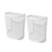 Magnetic Pen/Pencil Mesh Metal Basket/Holder/Container/Storage/Organizer for Kitchen/Refrigerator/Fridge/Whiteboard/Dry Erase/File Cabinet/Locker (White)(Set of 2)