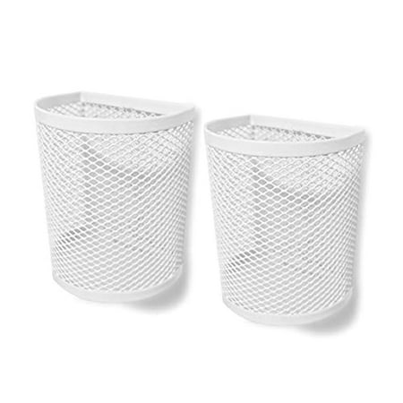 Magnetic Pen/Pencil Mesh Metal Basket/Holder/Container/Storage/Organizer for Kitchen/Refrigerator/Fridge/Whiteboard/Dry Erase/File Cabinet/Locker (White)(Set of 2)