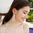 thumbnail image 4 of Pendientes colgantes hechos a mano con cuentas para novia y boda, aretes bohemios con letras para novia, joyería para mujeres y niñas, 4 of 5