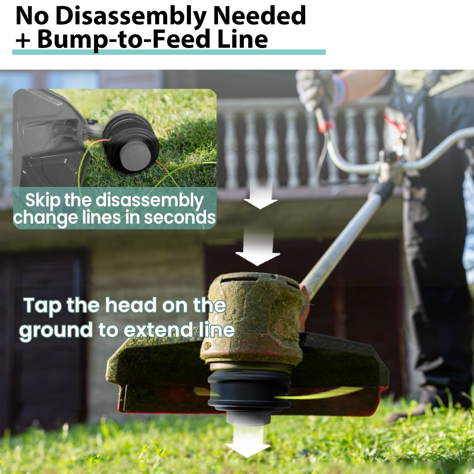 Universal Weed Eater Head, Speed Feed Trimmer Head String Trimmer Head Weed Wacker Head Replacement for Echo, Ego, Dewalt, Stihl, Husqvarna Trimmer Weed Eater, with 14FT/0.095 Trimmer Line-Grey