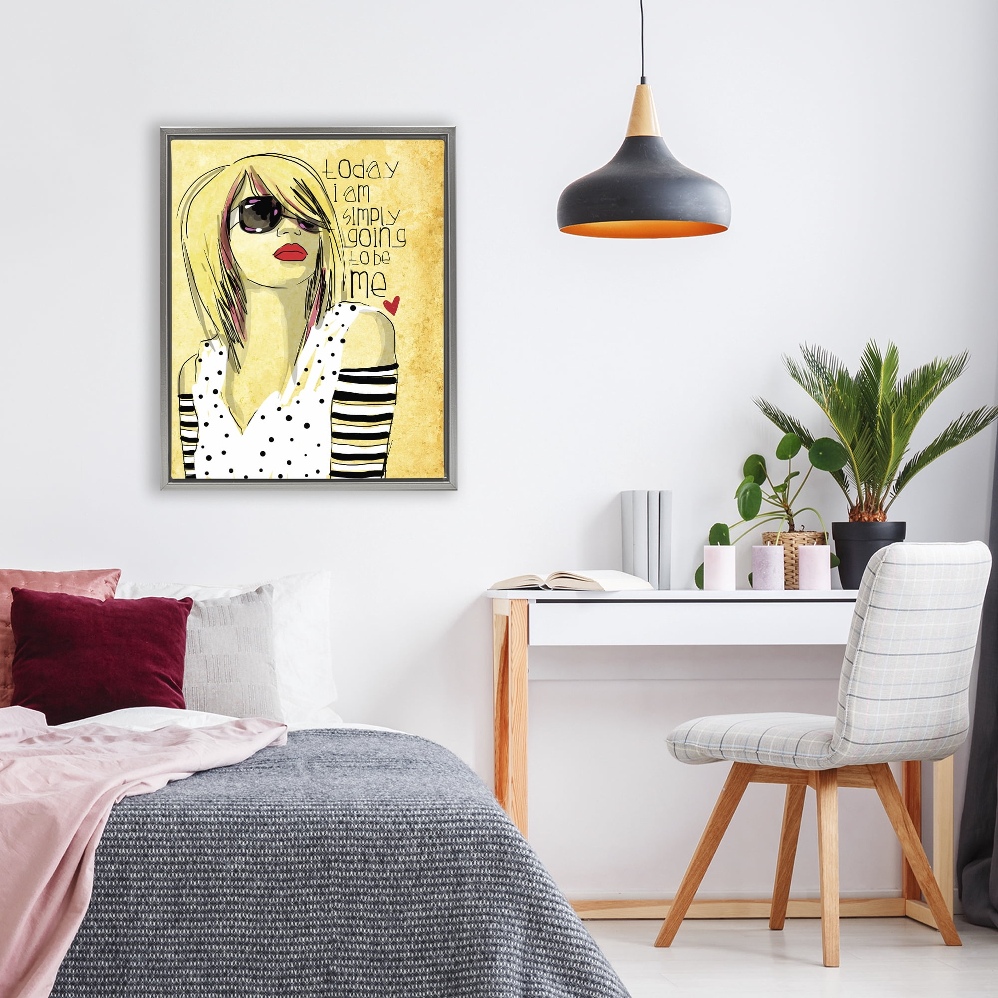 Stupell Industries Today I Am Simply Me Gray Framed Floater Canvas Wall Art, design by Suzanne Millius