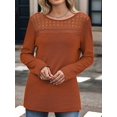 thumbnail image 6 of Long Sleeve Women's Tops Spring Summer Outfits Dressy Casual Blouses Lace Trendy Waffle Knit Shirts Caramel Color M, 6 of 8