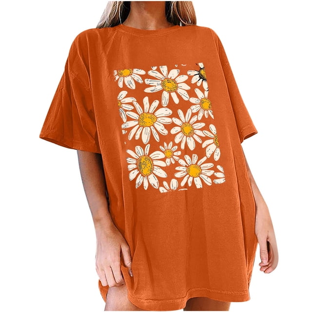 Faldas Cortas para Mujeres, Impresión de Flores Casual Oversized Camiseta de Manga Corta Top Hecho de 95% Poliéster 5% Spandex para Primavera Verano, Falda Corta de Verano