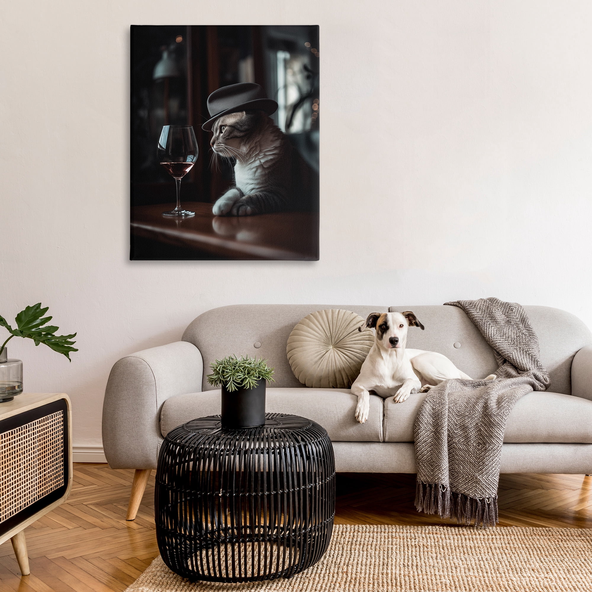 Stupell Industries Classy Cat at Bar Animals & Insects Painting Gallery Wrapped Canvas Art Print Wall Art, 36 x 48