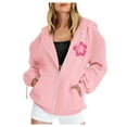 thumbnail image 3 of Crewneck Sweatshirts Women Fall Oversized Hooded Long Sleeve Blouson Off the Shoulder Drawstring Floral Leisure Cotton Hoodies Sweatshirts(Pink,S), 3 of 4