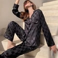 thumbnail image 1 of Conjunto de Pijama de rayas de cebra para mujer, ropa de dormir femenina con solapa de satén de seda sintética, camisa de manga larga, pantalones, ropa de casa, 2 piezas, 1 of 4