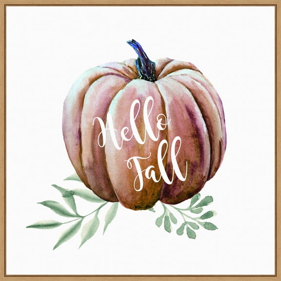 Amanti Art Hello Fall Pumpkin Watercolor Framed Canvas Wall Art Print