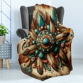 thumbnail image 3 of Ambesonne Rustic Fleece Throw Blanket Boho Earthy Feathers Mandala 60"x80" Teal Cinnamon Brown, 3 of 5