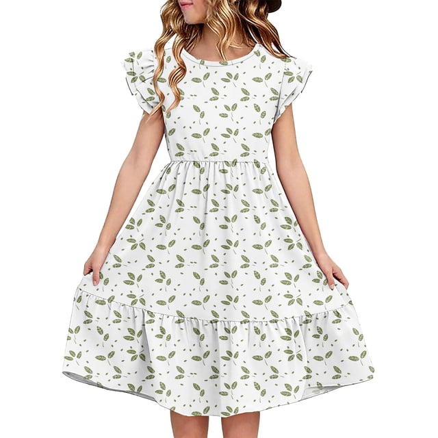 Robe d'Été pour Femme Wo-Fusoul, Robe Décontractée à Manches à Volants à Double Couche et Col Rond, Tissu Extensible Doux pour le Quotidien