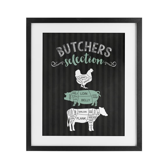 Butchers Selection Black & Green Black Framed Print Under Glass, design by Lettered and Lined