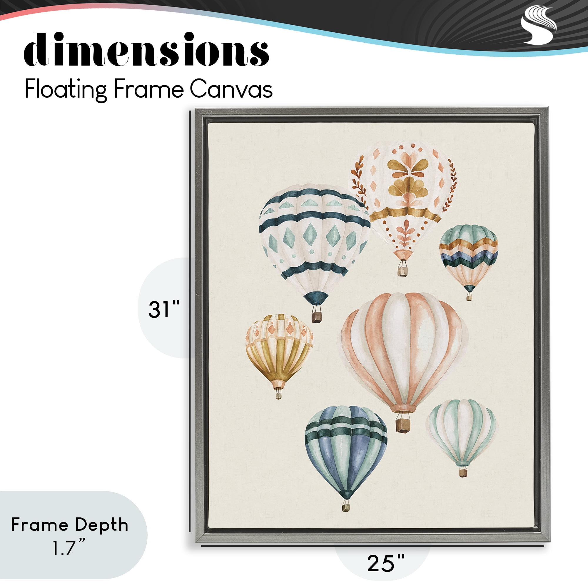Stupell Industries Wanderlust Hot Air Balloons Gray Framed Floater Canvas Wall Art, design by Bethany Sandoval