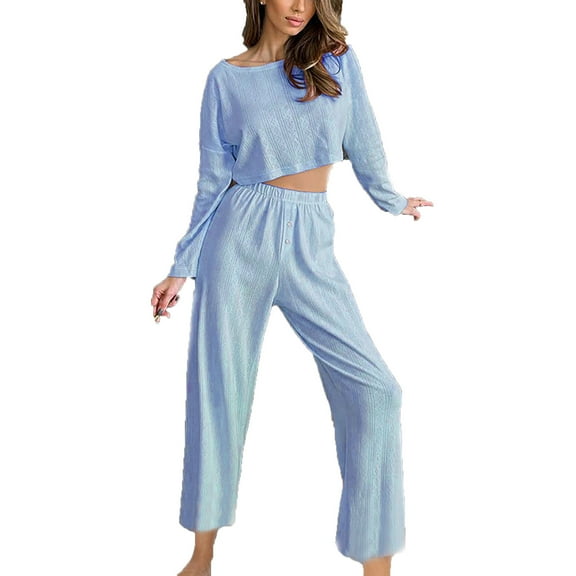 Kmdttou Summer 50% off Clearance! Women's Solid Color Casual Temperament Design Fashionable Breathable With Pockets Slim Loose Long Tops Long Pants Set Suit on Clearance!