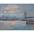 thumbnail image 2 of Arthur Clifton Goodwin 18x15 Gold Ornate Wood Frame and Double Matted Museum Art Print Titled - View of the Brooklyn Bridge (1936), 2 of 4