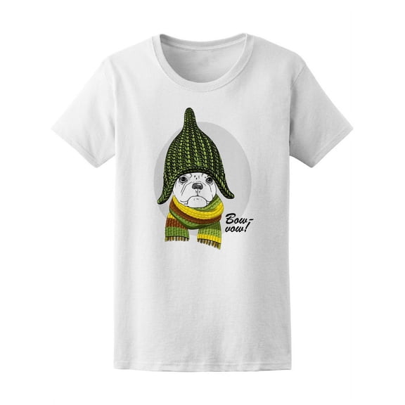 Trendy Dog With Knitted Hat T-Shirt Women -Image by Shutterstock, Female Large