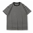 thumbnail image 3 of Men's Heavyweight Striped T-Shirt, Relaxed Cotton Crewneck Tee with Black and White Stripes, 3 of 9