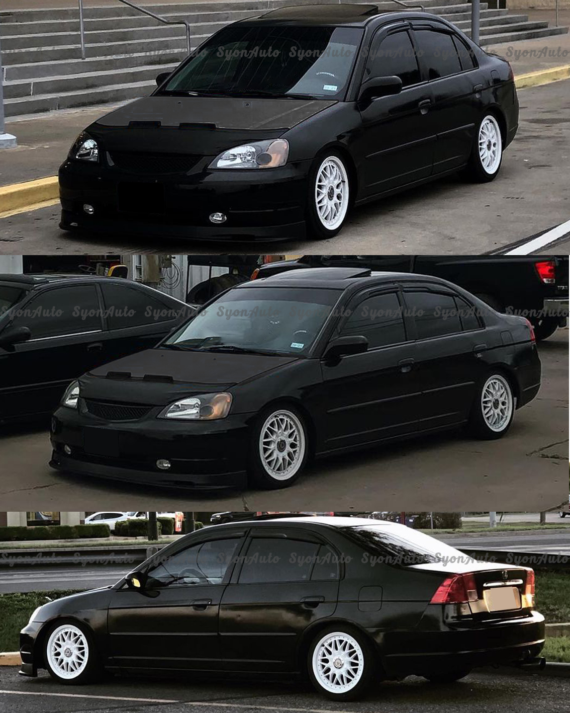 JDM Mugen Style Window Visors For 2001-2005 Honda Civic Sedan – Glossy Black, 4pc