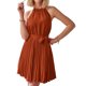 thumbnail image 1 of Mini Vestidos Vestido de mujer de una línea de color sólido con cuello halter vestido de sol para cóctel (marrón XL) Cgtredaw Para estrenar, 1 of 1