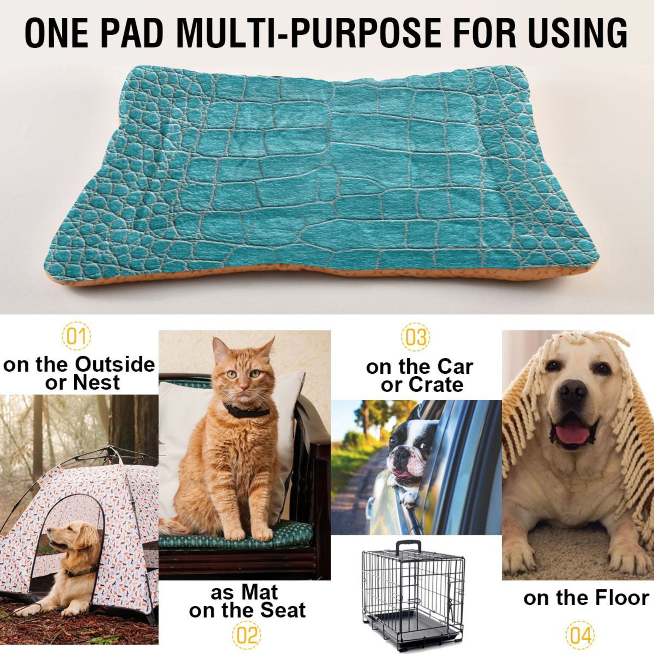 Cozy Mat Pet Bed Indoor Outdoor Warm Soft For Cat Dog Puppy(S/M) Blue Crocodile Pattern