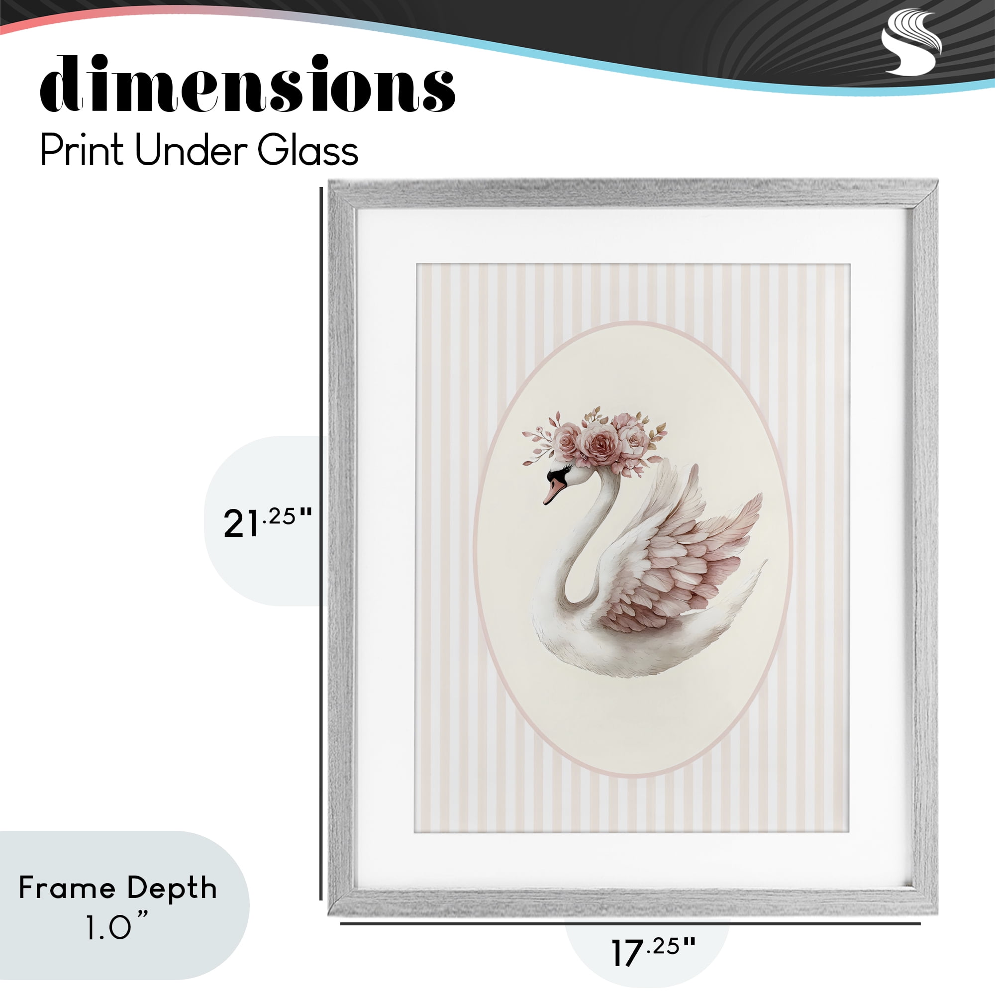 Stupell Industries Nursery Ballerina Swan Striped Gray Framed Print Under Glass, design by LSR Design Studio