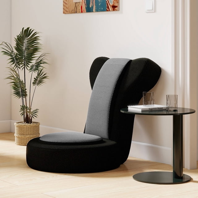 Costway Lazy Sofa Chair with Adjustable Headrest & Backrest, Sponge Padded Seat,Metal Frame Black + Gray