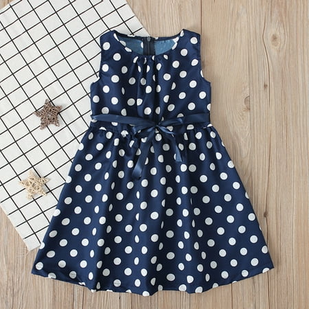 

Dyfzdhu Girls Dress Toddler Kids Girls Sleeveless Dot Print Belt Dress Princess Dresses Casual Clothes 6Y