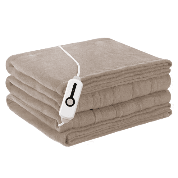 SUNNY HEAT Heated Electric Blanket Twin Size 62''x84''- 4 Heat Levels & 10 Hours Auto Off, Fast Heating & Over-Heat Protection, Light Brown