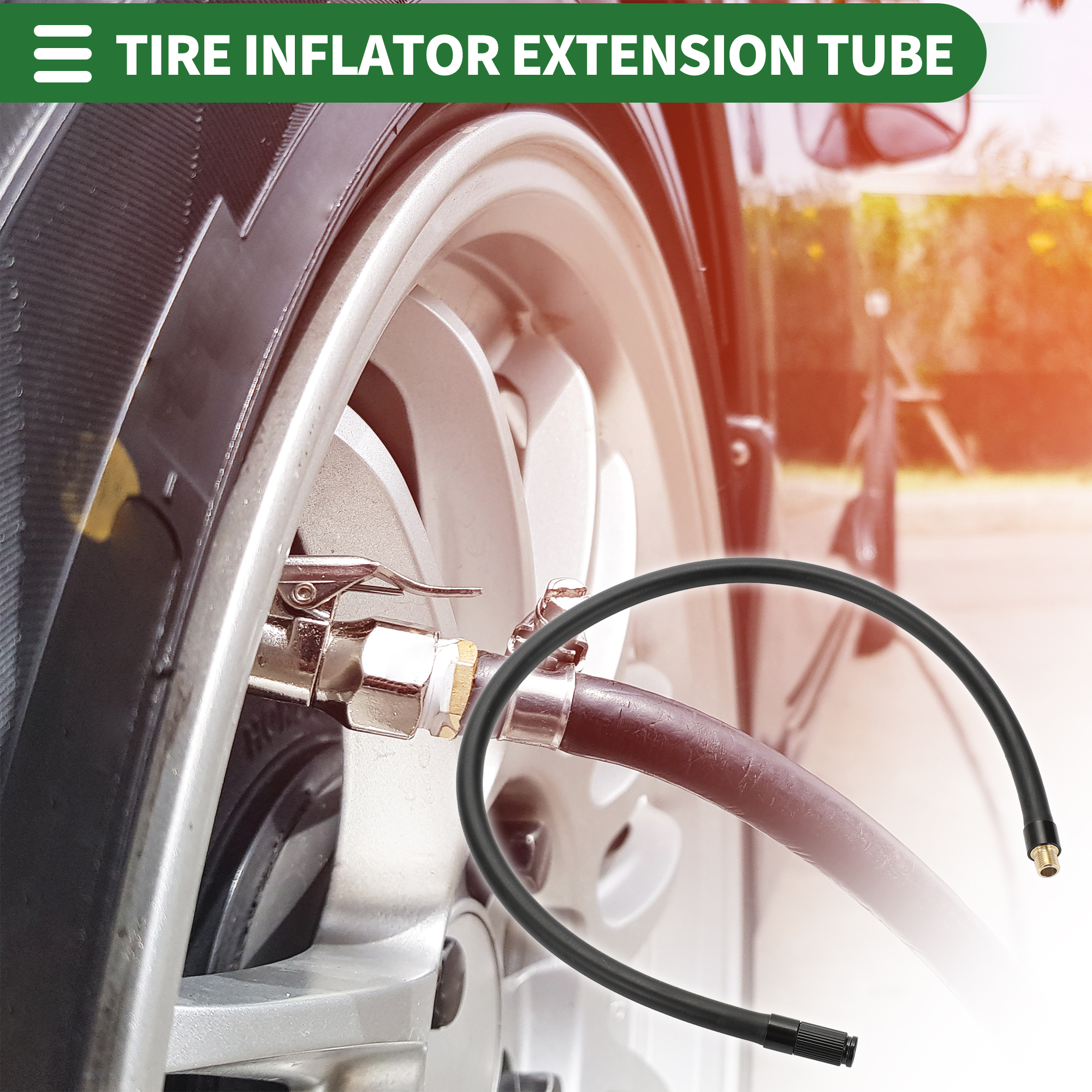 Unique Bargains Tire Inflator Extension Tube Air Pump Hose Adapter 19.69inch Rubber