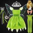 thumbnail image 3 of Disfraz de Campanilla para niña, disfraz de elfo verde para carnaval, fiesta de cumpleaños, Halloween, 3 of 5