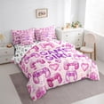 thumbnail image 3 of Homewish Dreamy Plum Gamepad Bedding Comforter Set 7pcs for Boys, Game Console Lover Queen Bedding Sets, Cartoon Stars Love Heart Reversible Queen Sheet Sets, Breathable Home Decor, 3 of 7