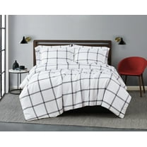 Truly Soft Printed Windowpane 3-Piece Full/Queen Duvet Set in White and Charcoal Grey, Polyester , Adult, All Season, OEKO-TEX Certified