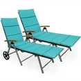 thumbnail image 3 of Gymax Lot de 2 Chaises Longues Pliantes en Rotin pour Patio, Coussinées, Aluminium, Réglage de Roue, Turquoise, 3 of 10
