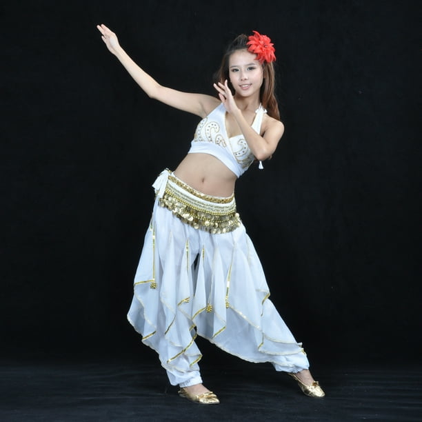 Pantalones Harem de Danza de Vientre Pierna Ancha traje Latino Blanco Hugo Pantalones de harén de danza del vientre para mujer
