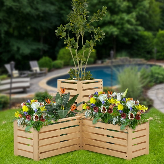 MCombo 2 Tier Corner Wood Raised Bed 46.6”x46.6”x35” 0315 (Natural)