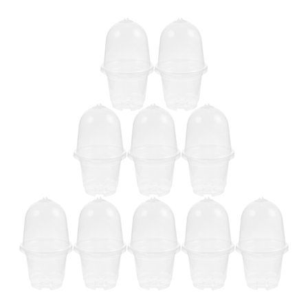 WHAMVOX 10 Sets Clear Pots with Drainage for Plants Round Plastic Nursery Pots Lidded