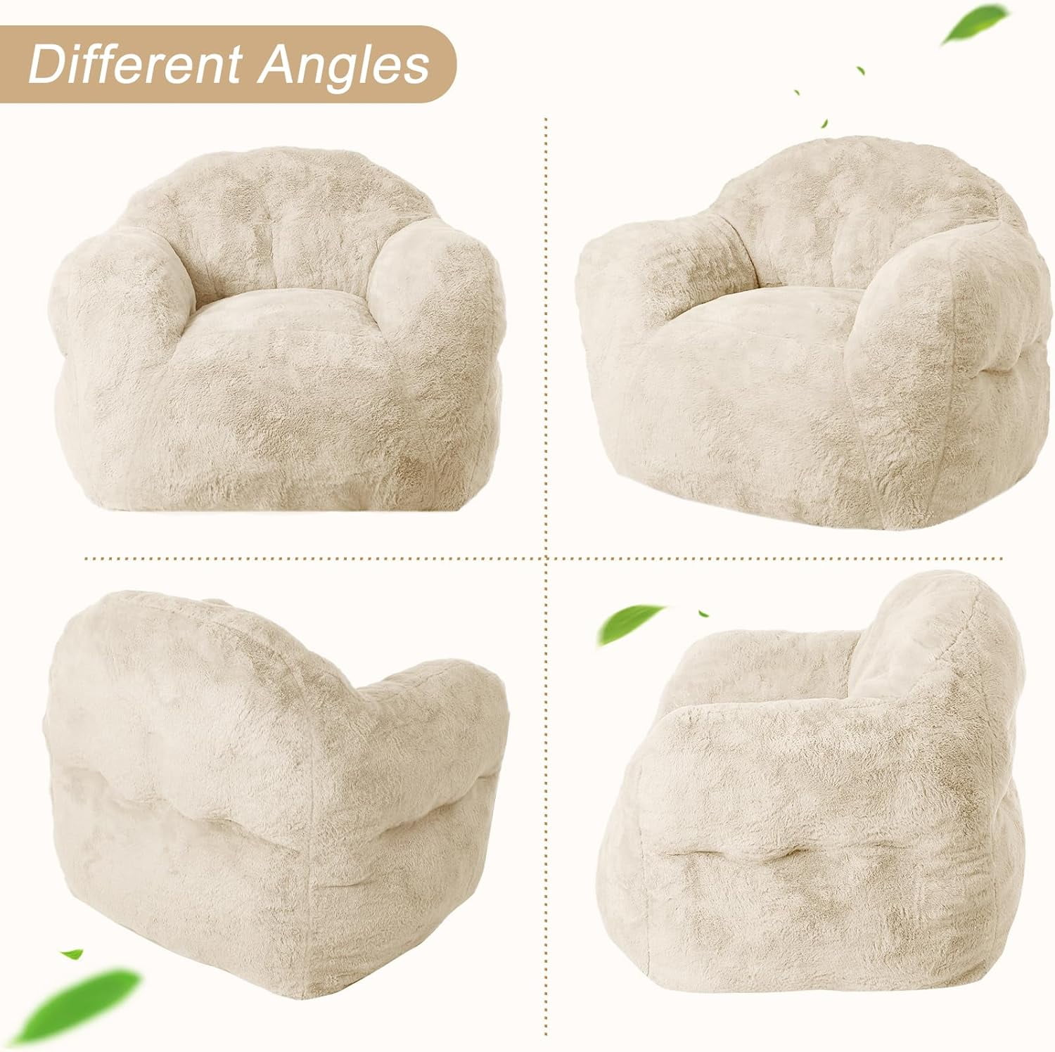 Bean Bag Chair, 39" Bean Bag Chairs for Adults Kids, Soft Beanbag Chair with Filler Included, High-Density Foam Bean Bag Sofa Chair with Armrests for Reading, Beige