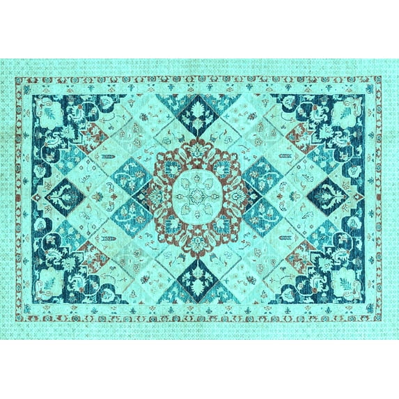 Ahgly Company Indoor Rectangle Abstract Light Blue Modern Area Rugs, 2' x 4'