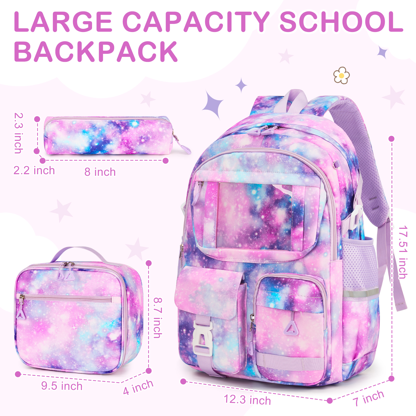 Mochila escolar para adolescentes, set de 3 piezas, para secundaria, ligera y duradera, casual para exteriores, para universidad 2