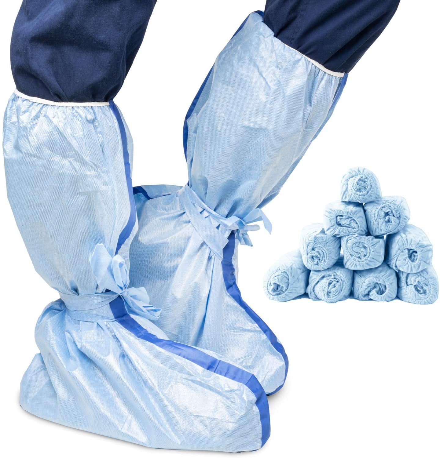 Disposable Boot Covers 20" Tall in Bulk. Pack of 300 WaterProof Blue