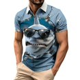 thumbnail image 6 of Men's 3D Cool Shark Sunglasses Graphic Shirts Novelty Quarter Zip Short Sleeve T-Shirts Summer Casual Golf Tees V-Neck Pullover Vacation Beach Party Tops, 6 of 6