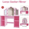 thumbnail image 1 of Historyli Tocador 2 en 1,tocador de princesa con luz táctil,espejo triple desmontable,estantes abiertos,juego de maquillaje de madera con silla para niñas,color rosa, 1 of 7