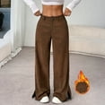 thumbnail image 2 of WTOBBY Women's Corduroy Pants Casual Straight Leg Trousers, Solid Color High Waist Relaxed Fit Comfortable Everyday Wide Leg Pants for Ladies,Coffee S, 2 of 6